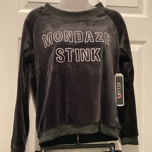 Delia’s black velour track suit set, “Mondaze Stink”, Sz M - Picture 2 of 6